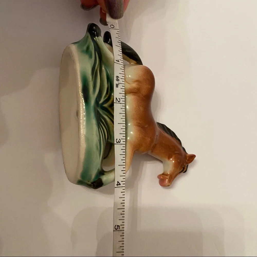 HORSE FIGURINE FIGURE CHINA PORCELAIN BROWN GREEN VINTAGE EQUINE HOME ACCENT